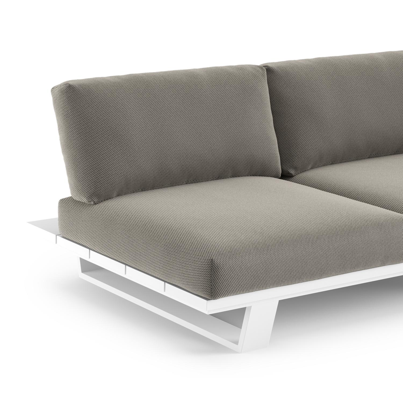 Salon de jardin d'angle Pagino en aluminium blanc et coussins en all weather sunbrella® luxe lopi charcoal