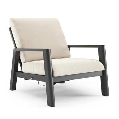 Fauteuil de jardin Cirello en aluminium noir et coussins en all weather cosytica althea off white