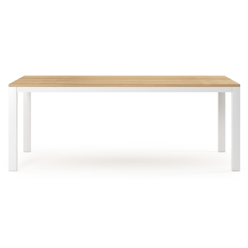 Capri tuintafel in wit aluminium en teak - L 200 x B 100 x H 75,5 cm