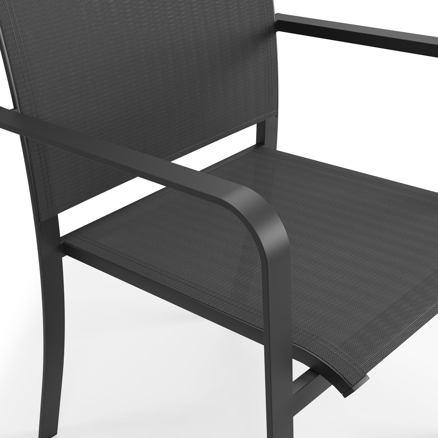 Mosa bootvormige tuinset in zwart aluminium en teak natural finish met 6 Calobra tuinstoelen