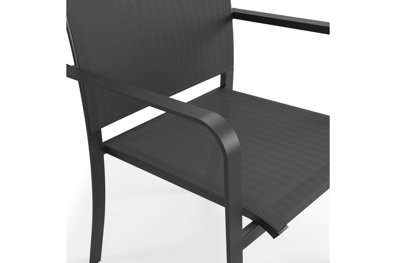 Feltro tuinset in zwart aluminium en sintered stone Crema minerale met 2 Calobra tuinstoelen