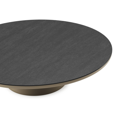 Table de basse Amico ronde en aluminium beige et céramique pleine Basalt Black - Diam. 110 x Haut. 28 cm