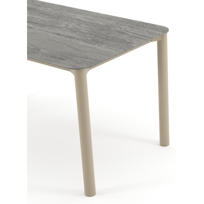 Orso tuintafel rechthoekig afgerond in beige aluminium en volkeramiek Aspen Grey - L 140 x B 80 x H 74.5 cm