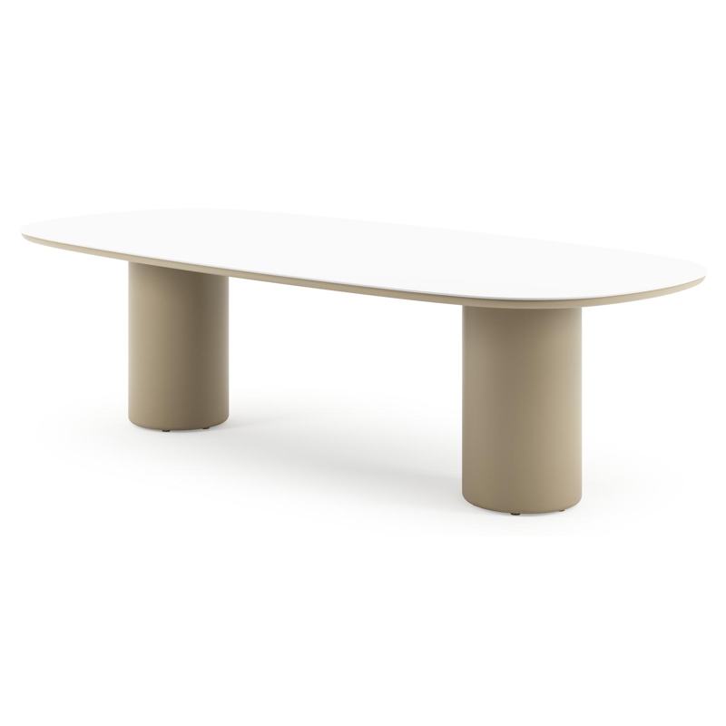 Amico tuintafel bombo in beige aluminium en volkeramiek Arctic White - L 270 x B 125 x H 73.5 cm