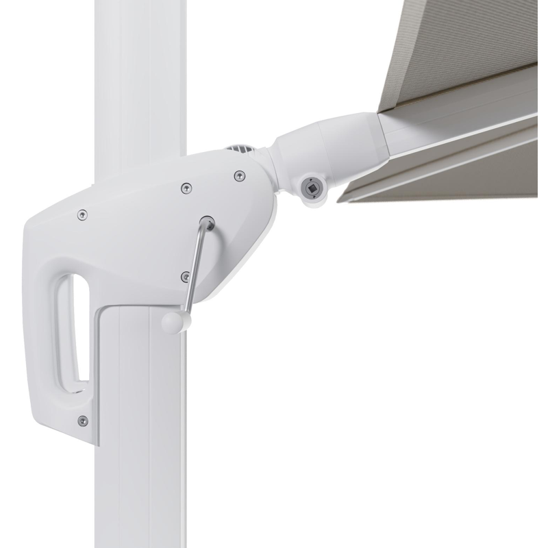 Parasol pendant Minore avec fonction tilt en aluminium blanc et toile de parasol en All Weather Sunbrella® Luxe Lopi Marble  - Lg.1: 280 x Lg.2: 370 cm (sans pied de parasol