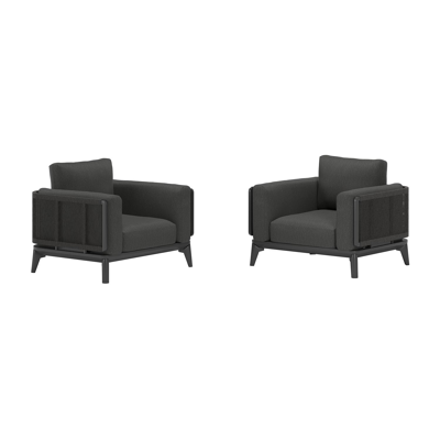 Set van 2 Mosa loungestoelen 2 x 1-zit in zwart aluminium en zwart gedraaide ronde wicker met sky black weather+ softtouch kussen