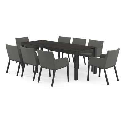 Trente tuinset in zwart aluminium en zwart volkeramiek tafelblad met 8 Rivo tuinstoelen