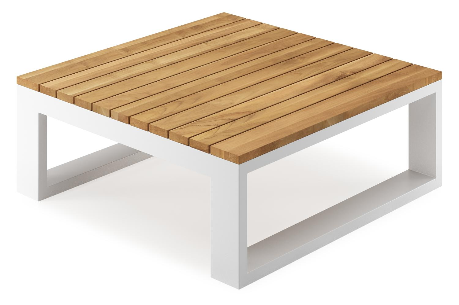 Verato hoektafel in wit aluminium en naturel teak - L 88 x B 88 x H 31,5 cm