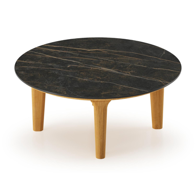 Bomero loungetafel rond in teak en volkeramiek Black Obsession - Dia. 85 x H 25 cm