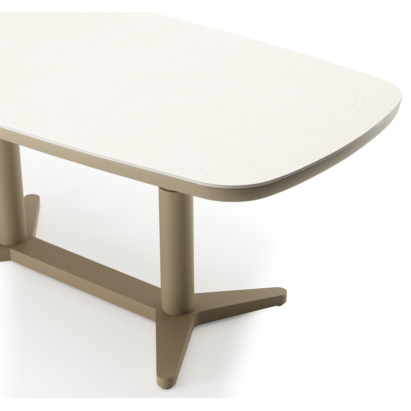 Tarsia tuintafel bootvorm in beige aluminium en Crema Minerale sintered stone - L 90 x B 180 x H 74.5 cm