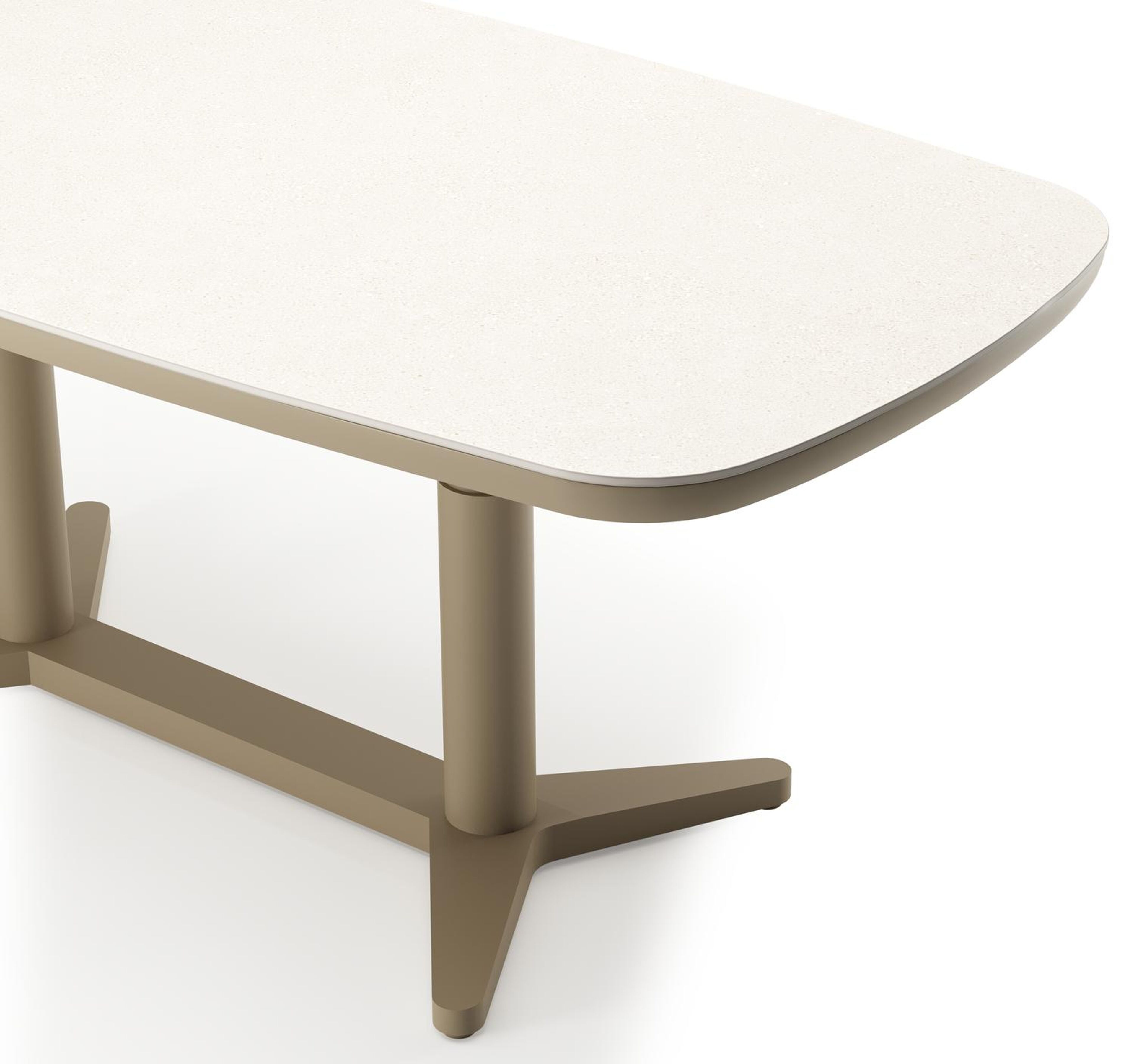 Table de jardin Tarsia forme bateau en aluminium beige et sintered stone beige - Lg. 180 x Lrg. 90 x Haut. 74.5 cm