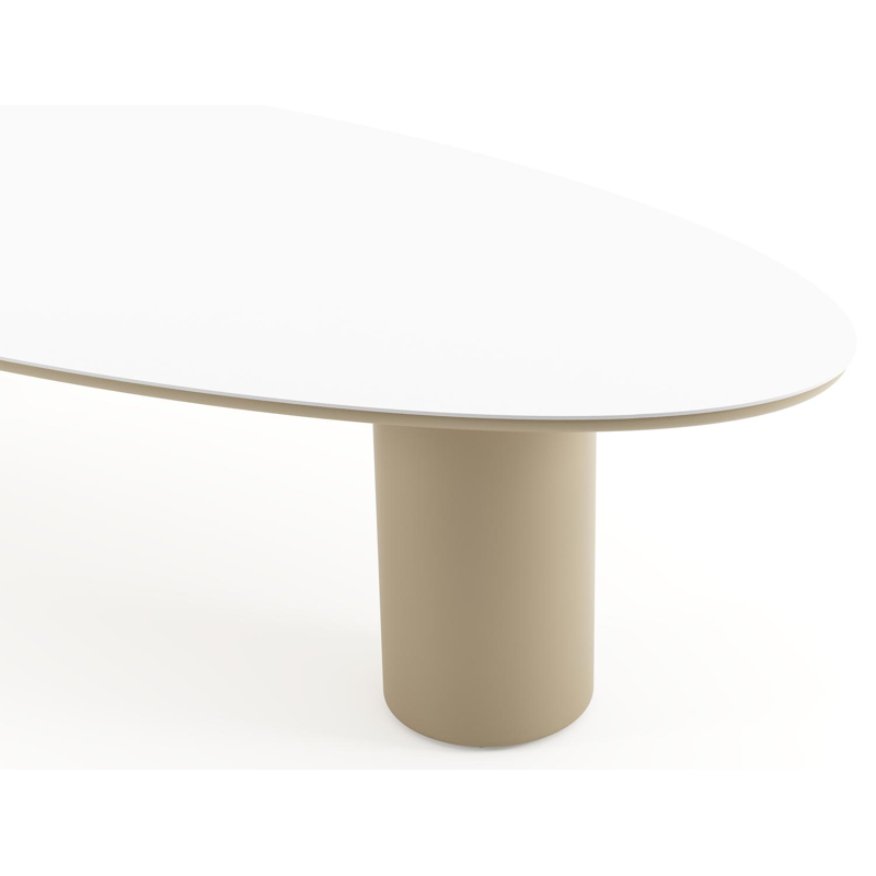 Amico tuintafel ovaal in beige aluminium en volkeramiek Arctic White - L 320 x B 130 x H 73.5 cm