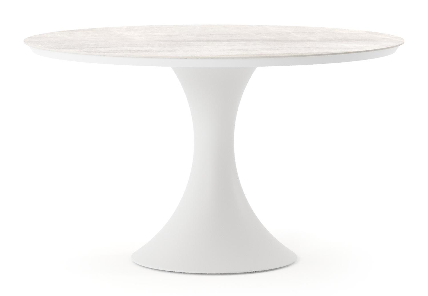 Table de jardin Fano ronde en aluminium blanc et céramique pleine Taj Mahal - Diam. 130 x Haut. 74 cm
