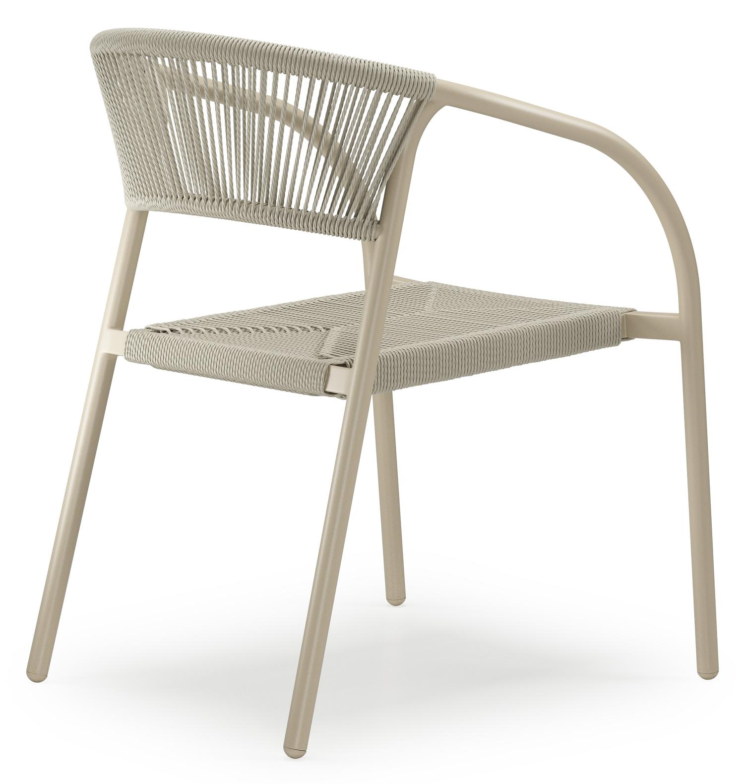 Chaise de jardin Melo empilable en aluminium beige et résine tressée torsadée beige