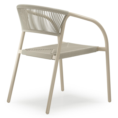 Melo stapelbare tuinstoel in beige aluminium en beige gedraaide ronde wicker