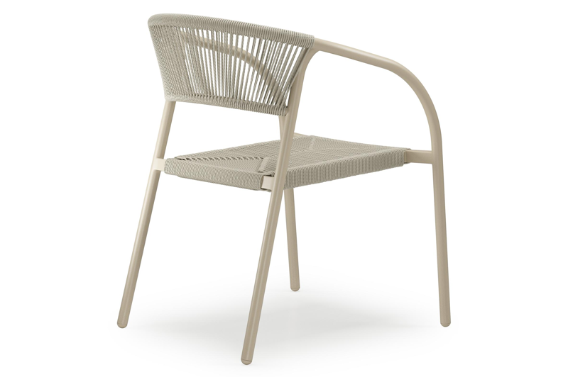 Melo stapelbare tuinstoel in beige aluminium en beige gedraaide ronde wicker