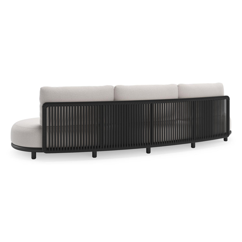 Lomano loungebank in zwart aluminium en zwart verticaal geweven luxe vlakke rope met ego eggshell all weather solica kussen