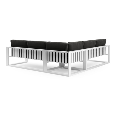 Salon de jardin d'angle Verato en aluminium blanc et coussins en all weather sunbrella® luxe natte sooty