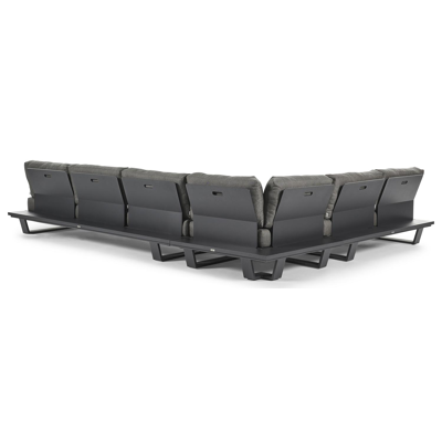 Pagino loungehoek in zwart aluminium met natte dark taupe all weather sunbrella® luxe kussens