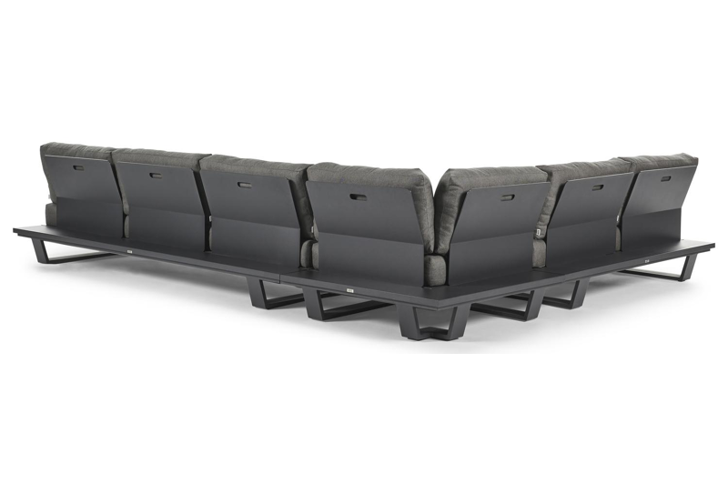 Pagino loungehoek in zwart aluminium met natte dark taupe all weather sunbrella® luxe kussens