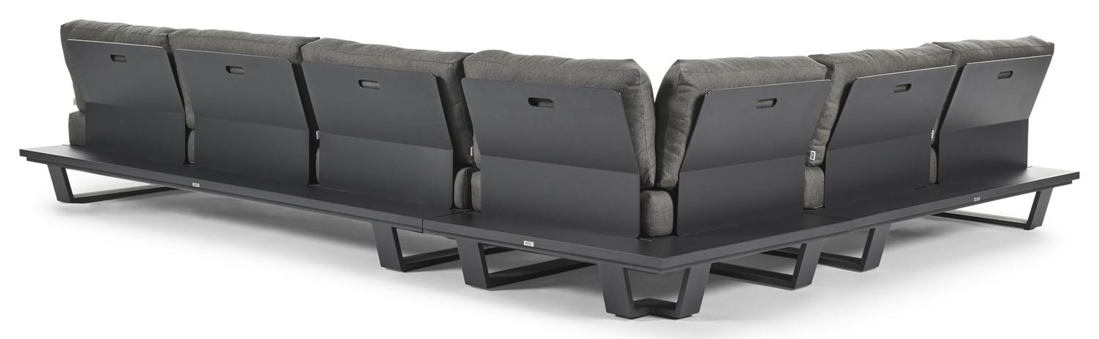 Pagino loungehoek in zwart aluminium met natte dark taupe all weather sunbrella® luxe kussens