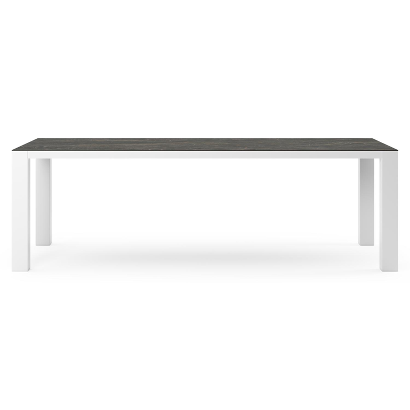 Table de jardin Nano rectangulaire en aluminium blanc et céramique pleine Black Obsession - Lg. 240 x Lrg. 100 x Haut. 75 cm