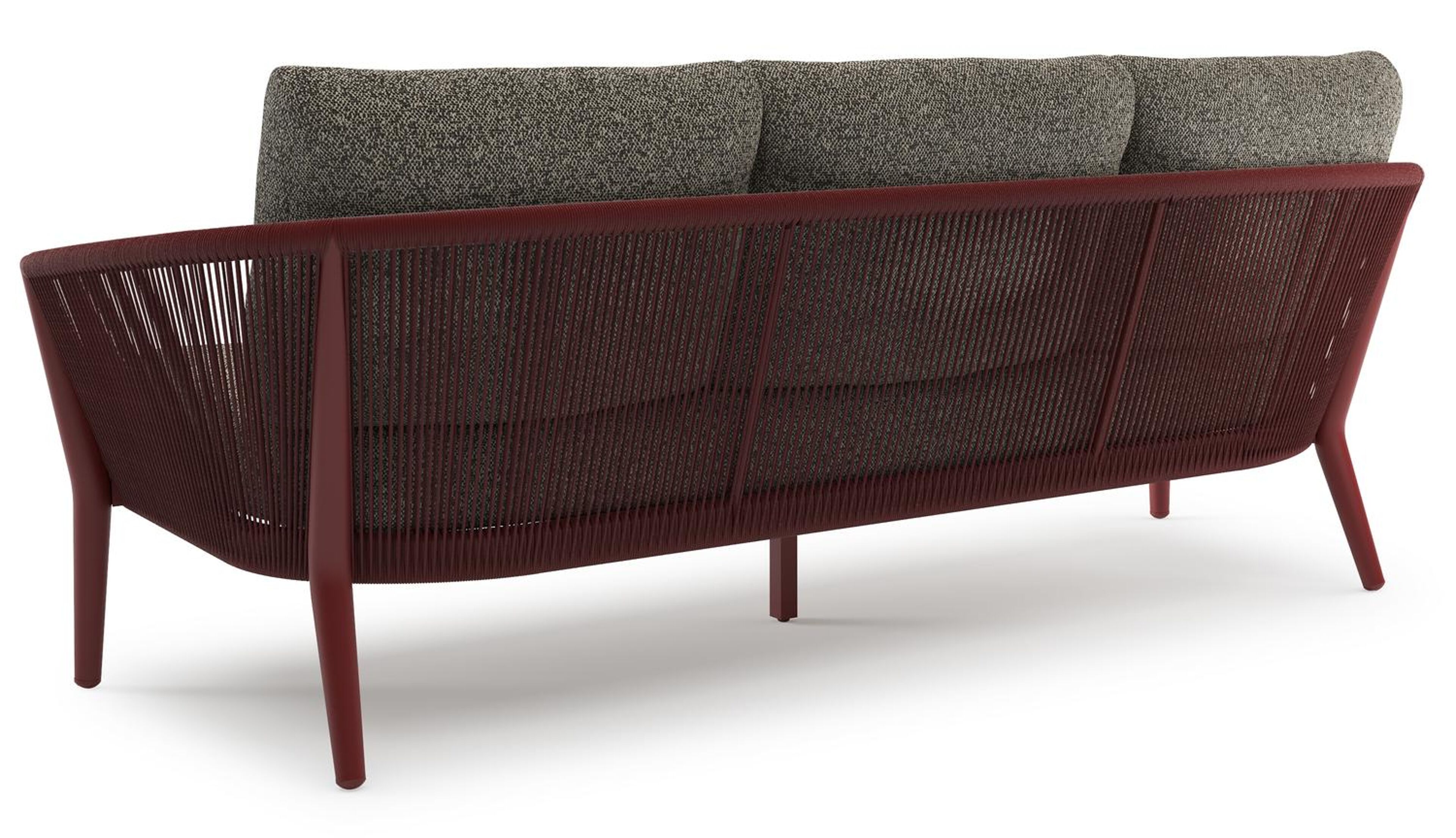 Orso loungebank in ruby aluminium en ruby verticaal geweven ronde rope met Marbella Tunder all weather cosytica kussen