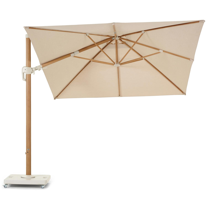 Rufina zweefparasol met tiltfunctie in zwart aluminium met zwart sunbrella® premium parasoldoek - L1 300 x L2 300 cm (met voet)