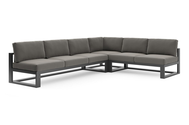 Verato loungehoek in zwart aluminium met natte dark taupe all weather sunbrella® luxe kussen