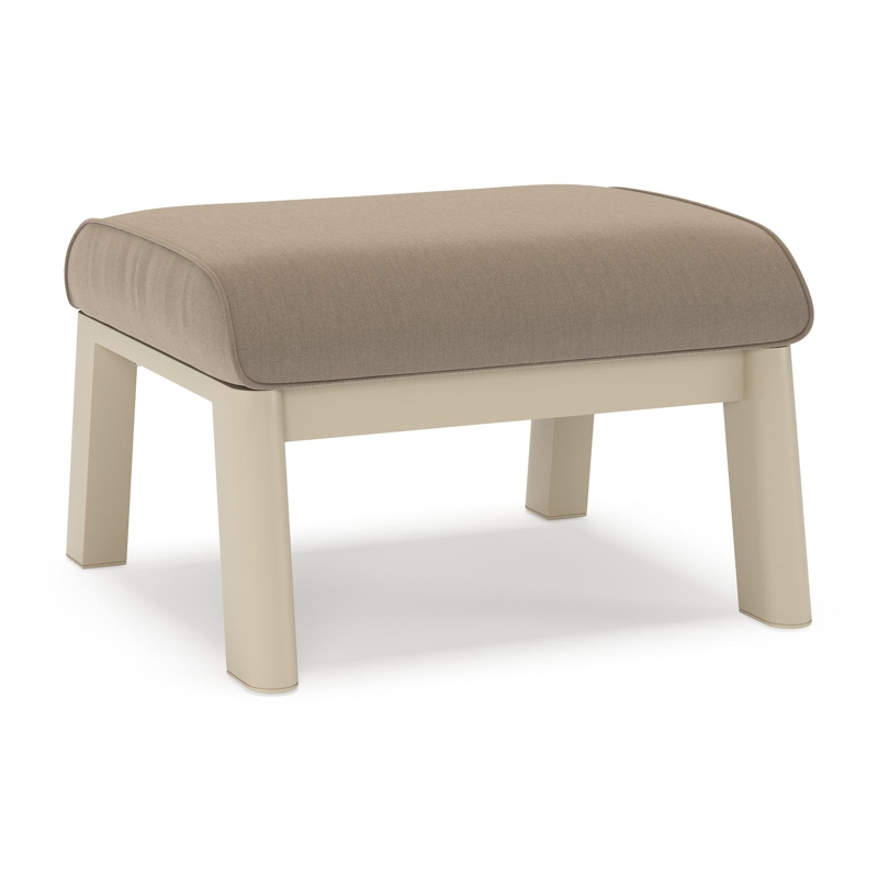 Cirello poef in beige aluminium met natte heather grey all weather sunbrella® luxe kussen