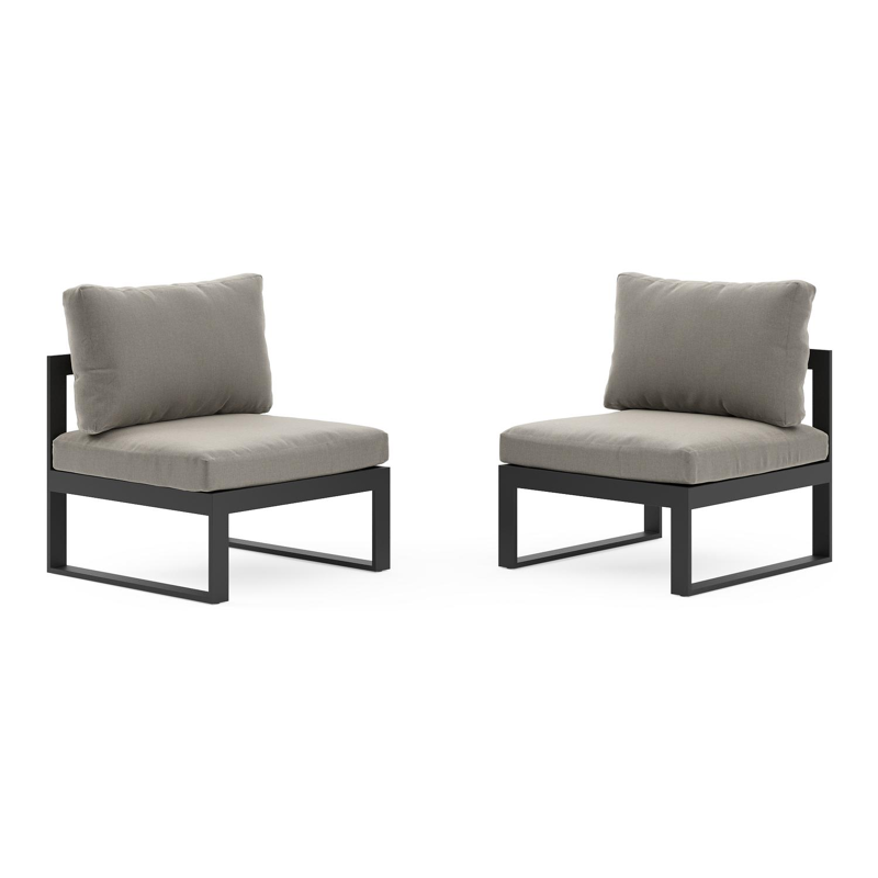 Set van 2 Caldela loungestoelen in zwart aluminium met grijs weather+ softtouch kussens