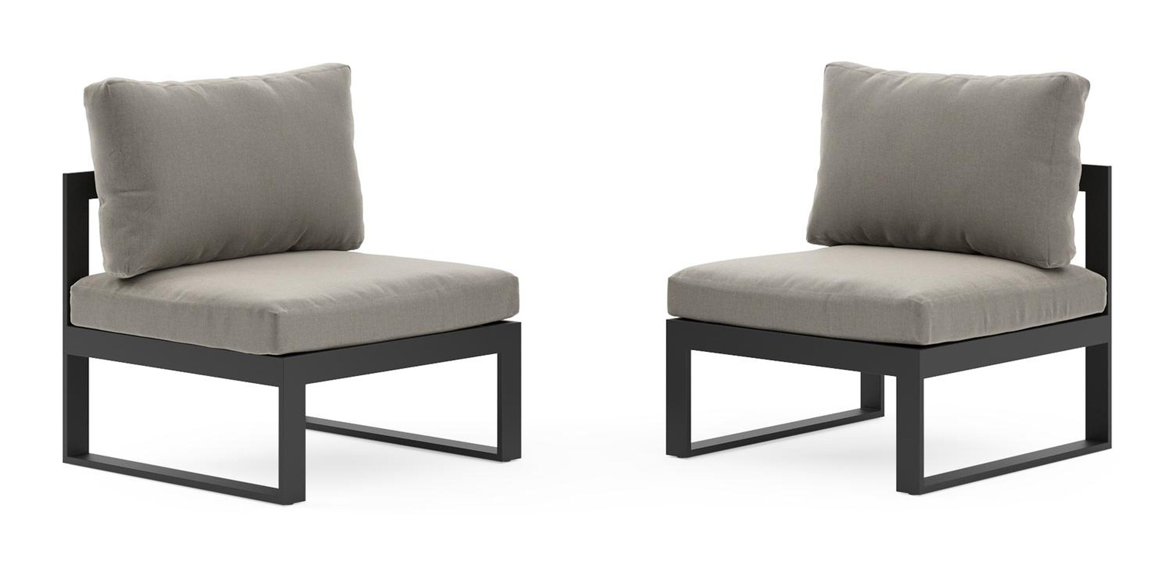 Set van 2 Caldela loungestoelen in zwart aluminium met grijs weather+ softtouch kussens