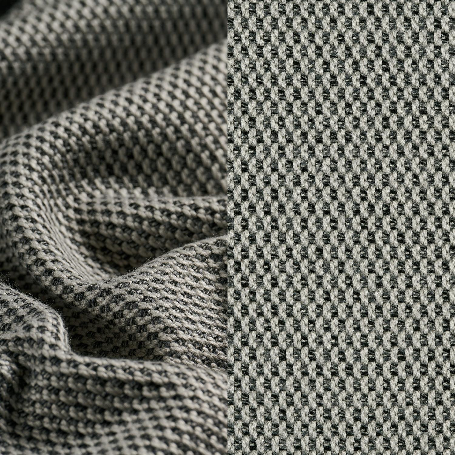 Fauteuil de jardin Lomano en aluminium noir et corde luxe plate tissée verticalement beige et coussins en all weather sunbrella® luxe Lopi Charcoal