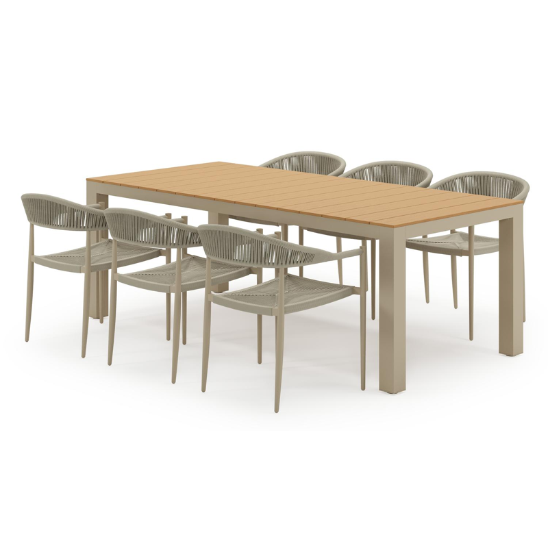 Ensemble de jardin Calzo en aluminium beige et polywood avec 6 chaises de jardin Guarda