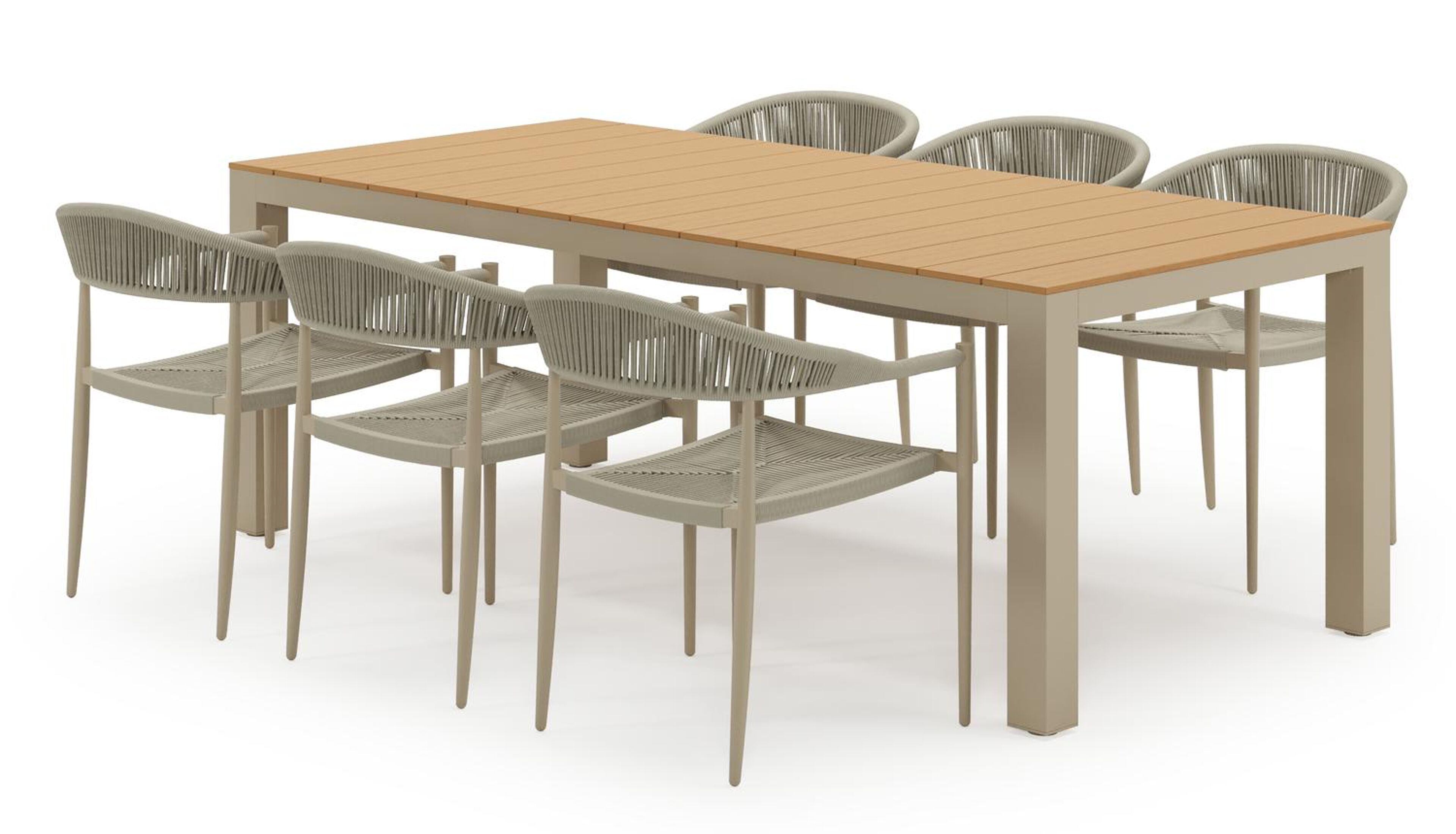 Ensemble de jardin Calzo en aluminium beige et polywood avec 6 chaises de jardin Guarda