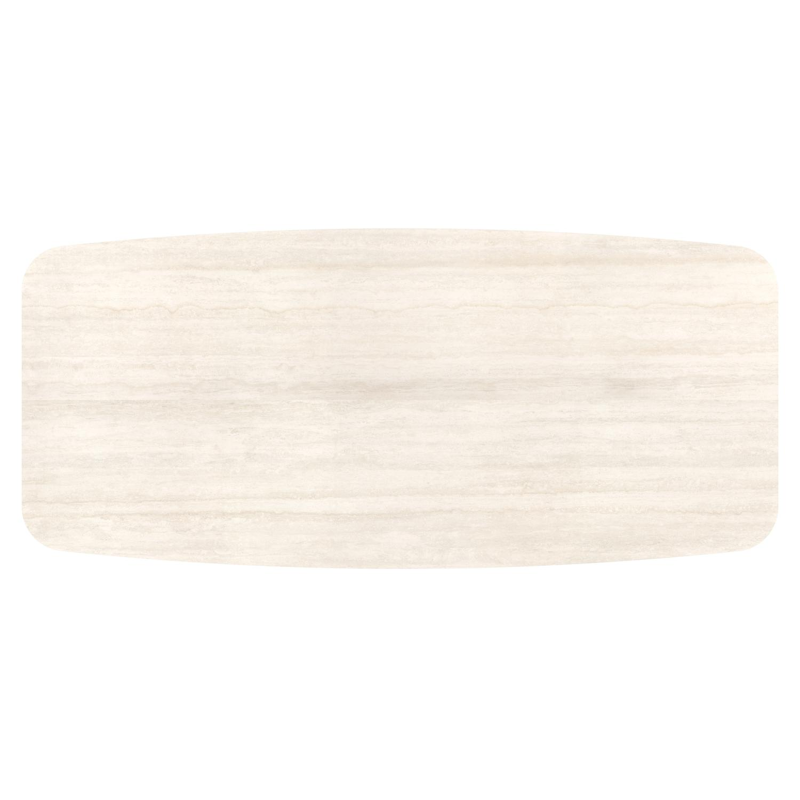 Pagino tuintafel bootvorm in zwart aluminium en volkeramiek Travertino Bianco - L 255 x B 115 x H 73 cm