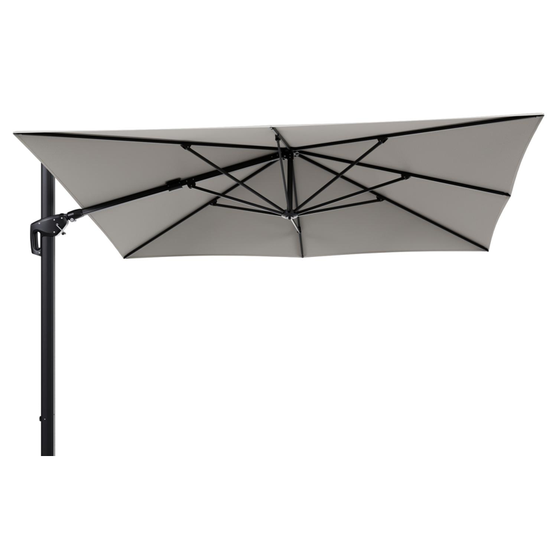 Parasol pendant Minore avec fonction tilt en aluminium noir et toile de parasol en All Weather Sunbrella® Luxe Lopi Marble  - Lg.1: 280 x Lg.2: 370 cm (sans pied de parasol