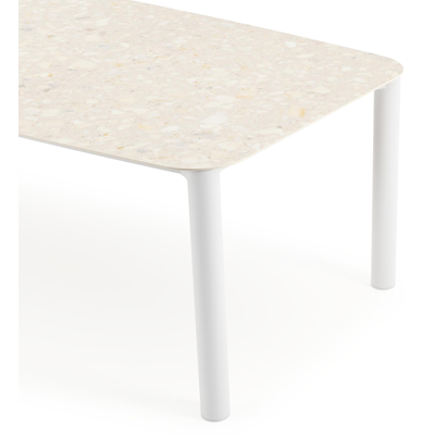 Orso tuintafel bootvorm in wit aluminium en volkeramiek retrostone - L 255 x B 115 x H 75 cm