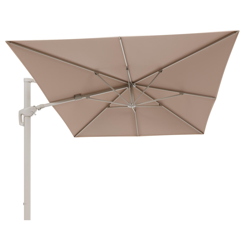 Minore zweefparasol met tiltfunctie in beige aluminium en Natte Linen Chalk All Weather Sunbrella® Luxe parasoldoek - L1 400 x L2 300 cm (zonder voet)
