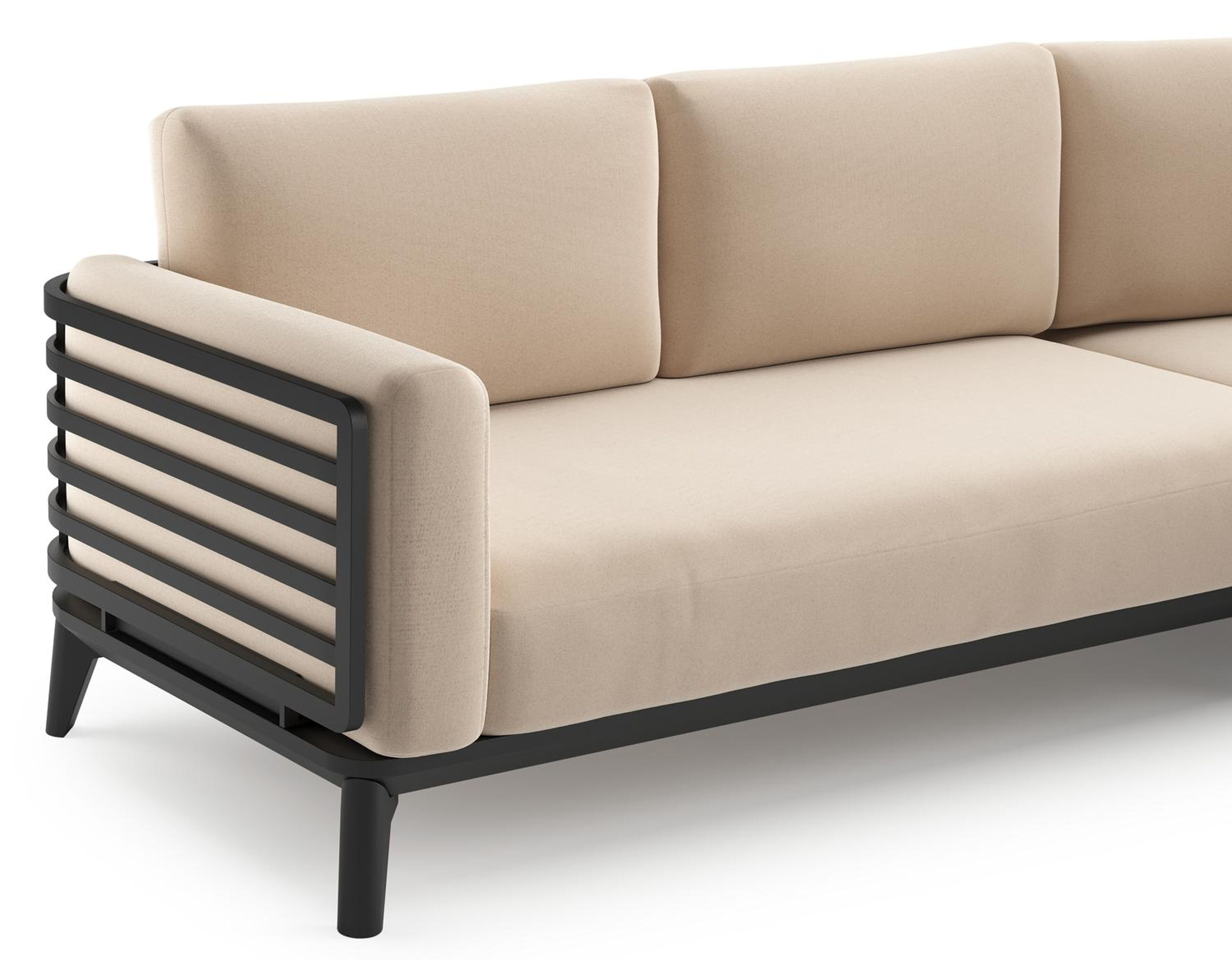 Mosa loungehoek in zwart aluminium met natte linen chalk all weather sunbrella premium kussen
