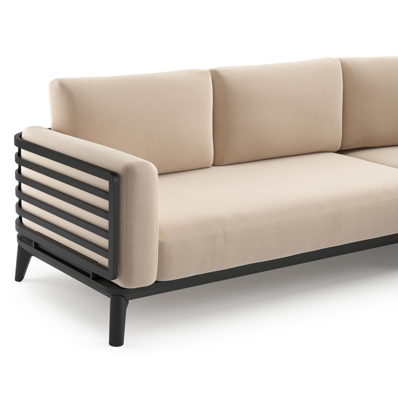 Mosa loungehoek in zwart aluminium met natte linen chalk all weather sunbrella premium kussen