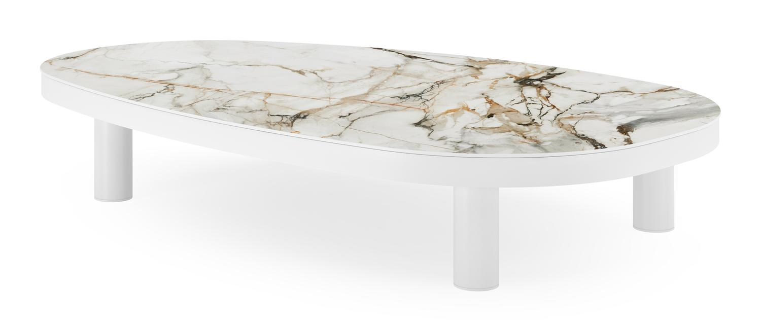 Donato loungetafel in wit aluminium en volkeramiek calacatta luxe - L 151 x B 90 x H 25 cm