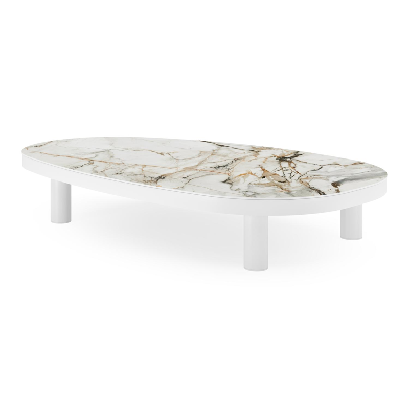 Donato loungetafel in wit aluminium en volkeramiek calacatta luxe - L 151 x B 90 x H 25 cm