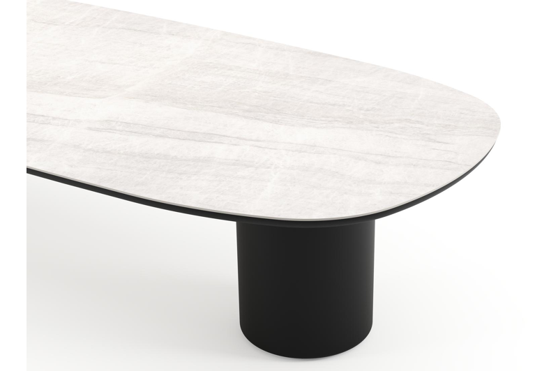 Table de jardin low dining Amico bombo en aluminium noir et céramique pleine Taj Mahal - Lg. 320 x Lrg. 130 x Haut. 61 cm