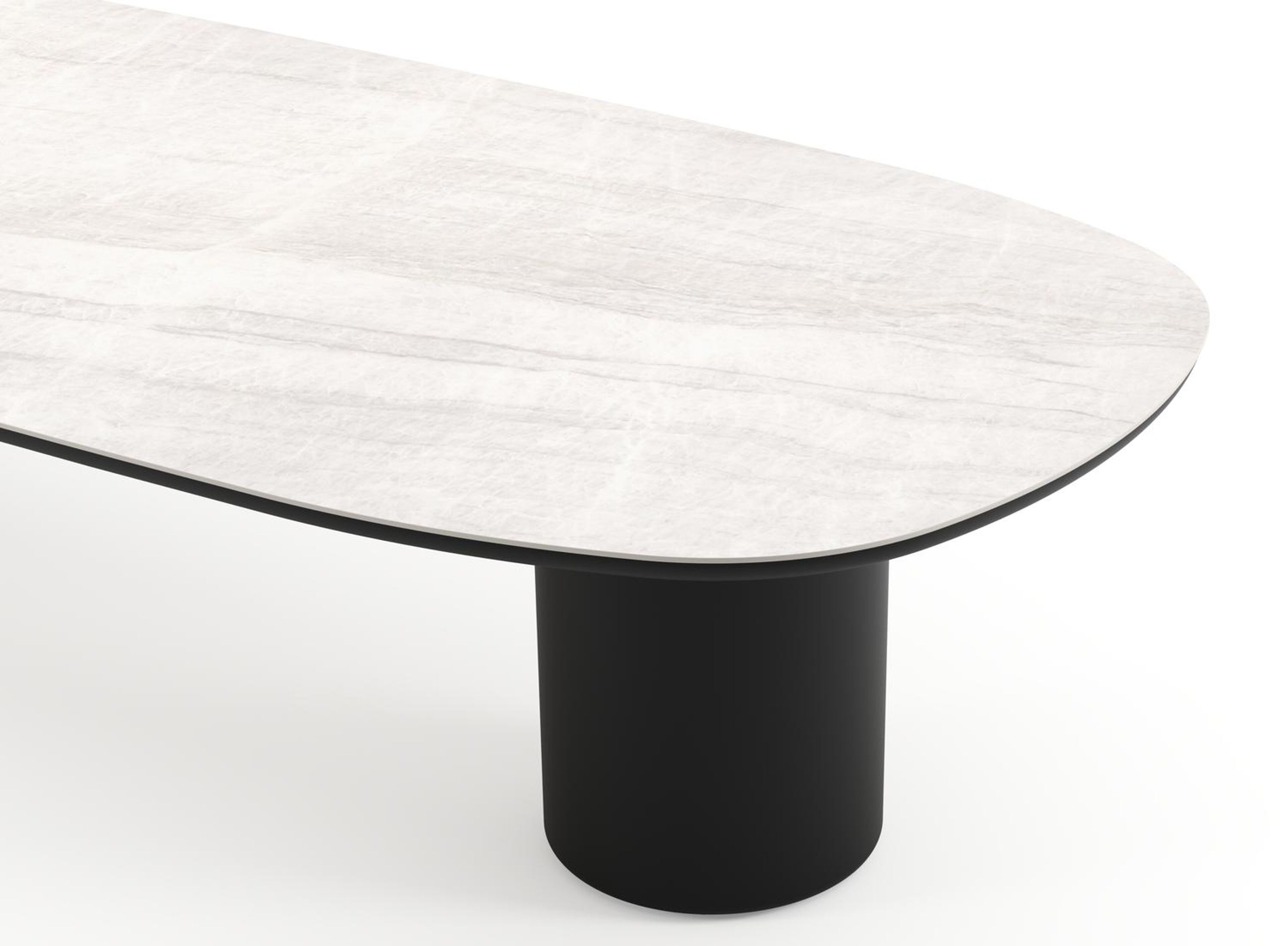 Table de jardin low dining Amico bombo en aluminium noir et céramique pleine Taj Mahal - Lg. 320 x Lrg. 130 x Haut. 61 cm