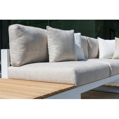 Table d'angle Verato en aluminium blanc et teck naturel - Lg 88 x larg. 88 x H 31,5 cm