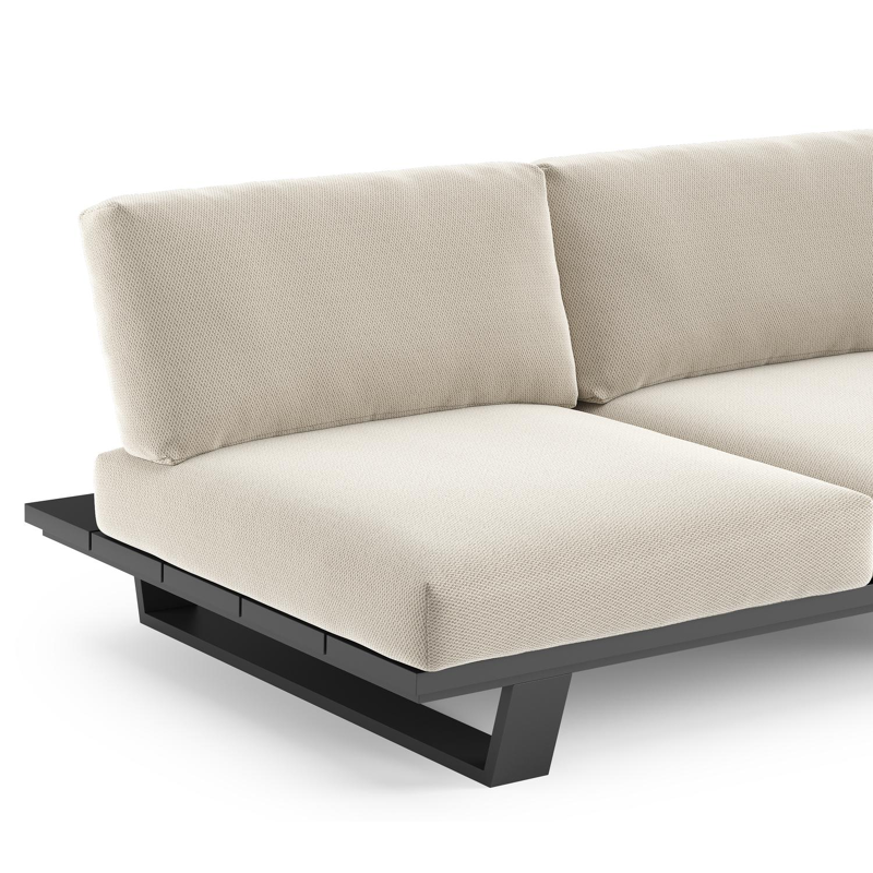 Pagino loungebank in zwart aluminium met lopi marble all weather sunbrella® luxe kussen