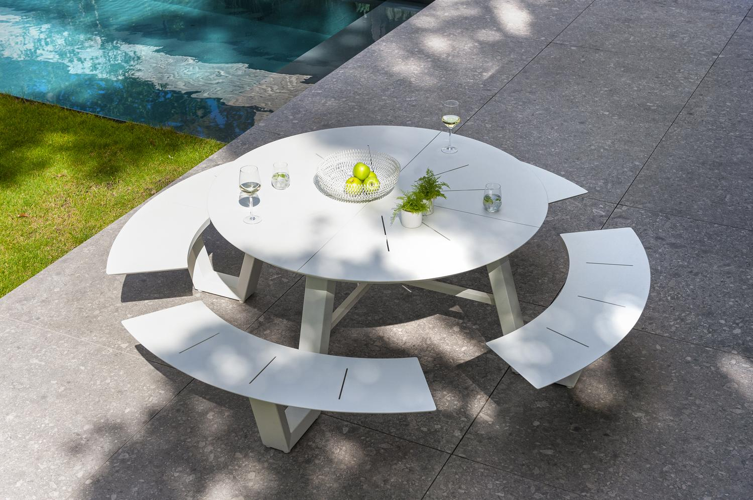 Rondino picknicktafel in wit aluminium - Ø 236 x H 71,5 cm