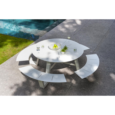 Rondino picknicktafel in wit aluminium - Ø 236 x H 71,5 cm