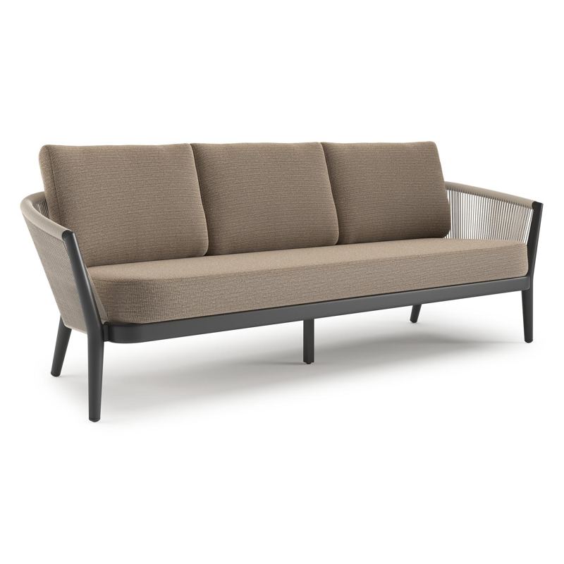 Orso loungebank in zwart aluminium en beige verticaal geweven ronde rope met Firenze Earth all weather solica kussen